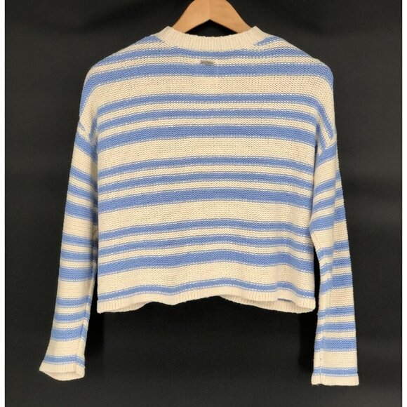 Billabong Women Make Way Stripe Cotton Crop Sweater M Blue & Ivory Coastal Beach - Picture 2 of 7